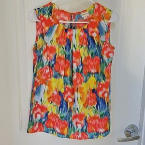 Merona Bold Floral Pleated Crepe Shell Blouse Sz S
